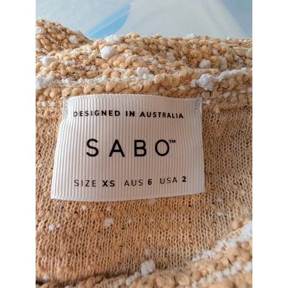 Sabo Khaki White Slub Knit Boucle Midi Skirt XS Neutral Resort Chic Lounge‎ - Picture 4 of 9